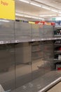 Empty shelf in German Supermarket, no toilet paper