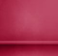 Empty shelf on a magenta pink concrete wall. Background template. Square mockup Royalty Free Stock Photo