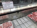 Empty shelf in the meat department of grocery store