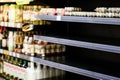 Empty shelves in a grocery store, Hoarding food Royalty Free Stock Photo