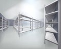 Empty shelves in store. Vector illustration.