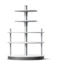 Empty shelving stand. Realistic shopping round shelves. Supermarket and stores furniture. Front view multi level racking