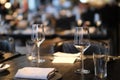 Empty shiny drinking glass on dining table in restaurant