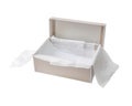 Empty shoebox with protective paper