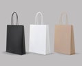 Empty Shopping Bags Set. White,Brown,Black,Cardboard. Set for advertising and branding. MockUp Package.