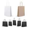 Empty Shopping Bags Set. White,Brown,Black,Cardboard. Set for advertising and branding. MockUp Package.