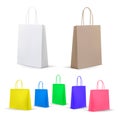 Empty Shopping Bags Set. White,Colorful,Cardboard. Set for advertising and branding. MockUp Package.