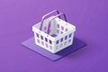 Empty shopping basket purple background isometric design online store Royalty Free Stock Photo