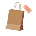 Empty shopping cardboard bag. Brown paper bag for products or food. Vector cartoon flat illustration isolated on white. Royalty Free Stock Photo