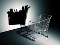 Empty Shopping Cart Cast Shadow On The Wall As Full Shopping Cart Royalty Free Stock Photo