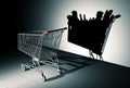 Empty Shopping Cart Cast Shadow On The Wall As Shopping Cart Full Of Food Royalty Free Stock Photo