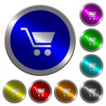 Empty shopping cart luminous coin-like round color buttons Royalty Free Stock Photo