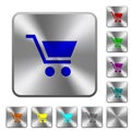 Empty shopping cart rounded square steel buttons Royalty Free Stock Photo