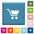 Empty shopping cart white icons on edged square buttons Royalty Free Stock Photo