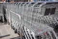 Empty shopping carts in the big supermarket Royalty Free Stock Photo