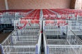 Empty shopping carts outside supermarket