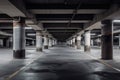 Empty shopping mall underground parking lot or garage interior with concrete stripe painted columns created by generative AI Royalty Free Stock Photo