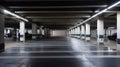 Empty shopping mall underground parking lot or garage interior with concrete stripe painted columns. Generative Ai Royalty Free Stock Photo