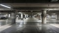 Empty shopping mall underground parking lot or garage interior with concrete stripe painted columns. Generative Ai Royalty Free Stock Photo