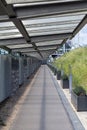 Empty sidewalk at the Ferenc Liszt International Airport in Budapest, Hungary