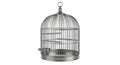 Empty silver bird cage on black background Keywords: bird cage, metal, silver, wire, empty Royalty Free Stock Photo