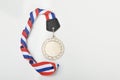 An empty silver medal with copy space is a representation of the concept of celebration and ceremony, as well as a symbol of