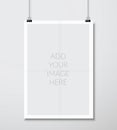 Empty A4 sized vector paper frame mockup hanging with paper clip Royalty Free Stock Photo