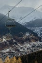 Ski lift above village, Temu, Italy