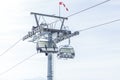Empty ski lift chairs on snowy mountain with cloudy sky background gerlitzen Royalty Free Stock Photo
