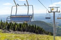 An empty ski lift not operating during summer at the Mt Spokane State Park ski resort overlooking Spokane, Washington. Royalty Free Stock Photo