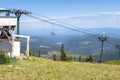 An empty ski lift not operating during summer at a Spokane State Park ski resort overlooking the Spokane, Washington area, USA