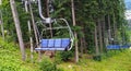 Empty ski lift in summer in the Carpathian mountains Royalty Free Stock Photo