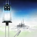 Empty sky space elevator concept above city