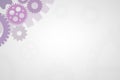 Empty slideshow template in purple with empty space for wording or text. Cogs and gears