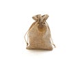 Empty small cotton bag with string on white background Royalty Free Stock Photo