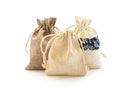 Empty small cotton bag with string on white background Royalty Free Stock Photo