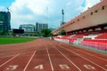 The empty small stadium and running track Royalty Free Stock Photo