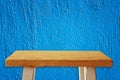 Empty small table in front of blue wall background Royalty Free Stock Photo