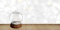 Empty Snow Ball on Wood Background Bokeh Backdrops for New Years Eve Celebrations, Birthdays, Christmas, and Year-end Winter Royalty Free Stock Photo