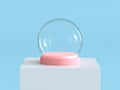 Empty snow glass ball with pastel pink tray on white