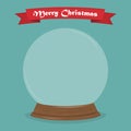 Empty snow globe in a flat design with ribbon Merry Christmas Royalty Free Stock Photo