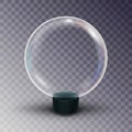 Empty Snow Globe Vector. Shadows, Reflection And Lights. Glass Sphere On A Stand. Isolated On Transparent Background Royalty Free Stock Photo