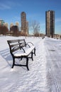 Empty Snowy Bench in Chicago Royalty Free Stock Photo