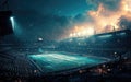 Majestic Evening Lights Illuminate an Empty Soccer Stadium Under a Winter Sky Royalty Free Stock Photo