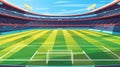 An empty soccer stadium. Football field, sports arena background. Playground with grass, lawn, rows of seats, horizontal Royalty Free Stock Photo