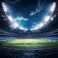 an empty soccer stadium at night with a blue sky in the background Royalty Free Stock Photo