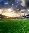 Empty soccer stadium in sunlight Royalty Free Stock Photo
