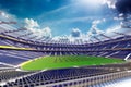 Empty soccer stadium in sunlight Royalty Free Stock Photo