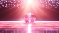 Empty soft pink colored scene - studio room, stage background with crystal light refraction, disco ball light effects , Generate