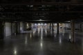 Empty space of huge empty metal warehouse. A place to store large objects or create a factory. Large hangar with Royalty Free Stock Photo